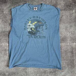 Mens Harley Davidson Motorcycles Lightning Till Death Cut Off T Shirt Tee Sz 2XL